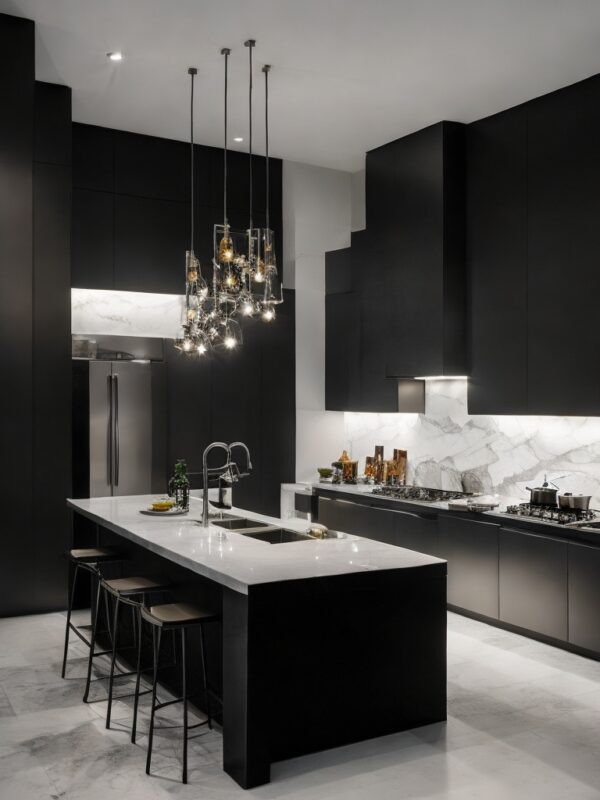 An ultramodern kitchen with a granite